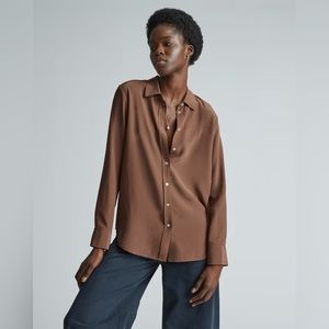 Everlane Like New The Clean 100% Silk Relaxed Button Down Shirt Cacao Brown Like